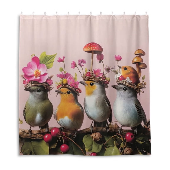 Cute Various Birds Shower Curtain Liner 66x72 Inch Waterproof Shower Curtains Decorative Bathroom with 12 Pack Hooks