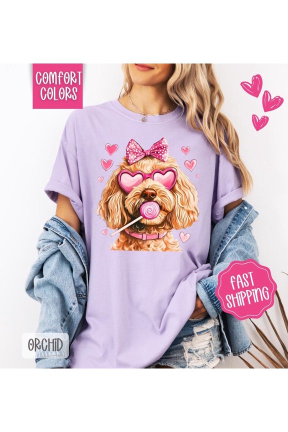 Cute Vday Dog Heart Golden Doodle T-Shirt All Size S-3XL