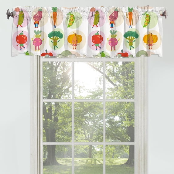 Cute Vegetable Curtain Valance for Windows Healthy Delicious Food Rod Pocket Window Valances Simple Art Cartoon Printed Short Curtains for Kitchen Bathroom54 x 18 inch