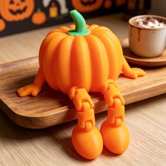 Cute Vegetable Statue Pumpkin Man - 3D Printed with Adjustable Legs, Home Office Kitchen Decor, Desktop Shelf Workstation Coffee Table Ornament