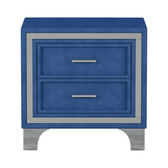 Cute Velvet Nightstand with 2 Drawers, Storage End Table with Metal Legs and Handles, Square Bedside Table with Clean Lines for Bedroom Living Room, Blue