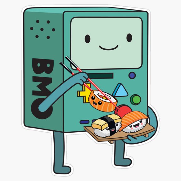 Cute Video Game Robot Character Eating Sushi Geek Decal For Laptop Phone Case Sticker