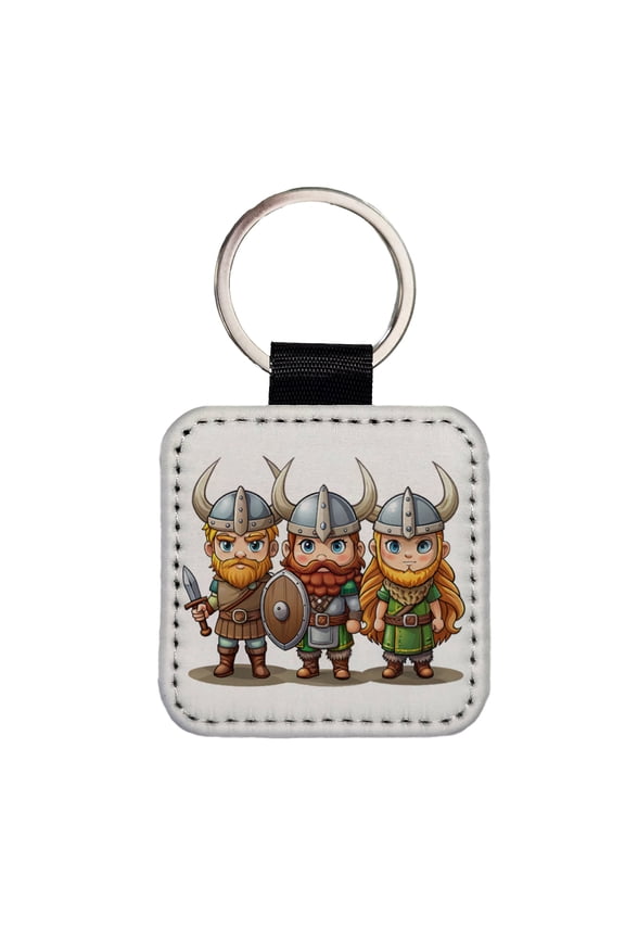 Cute Vikings Faux Leather Square Keychain