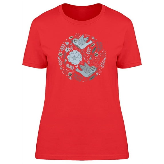 Cute Vintage Boho Floral Birds T-Shirt Women -Image by Shutterstock, Female Small