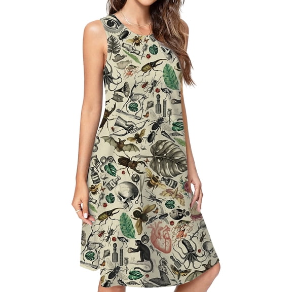 Cute Vintage Bug Pattern Casual Sleeveless Loose Sundress Dress For Women Summer Dress Daily Woman