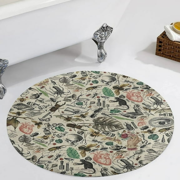 Cute Vintage Bug Pattern Round Carpet Circle Rug Outdoor Patio Area Rug Washable Large Area Rugs Hallway Room Decor Fitness Mats