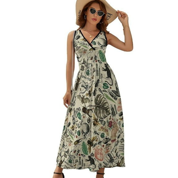 Cute Vintage Bug Pattern Sleeveless Dress Dresses Women Summer Evening Dresses Ladies Bohemia Long Dresses