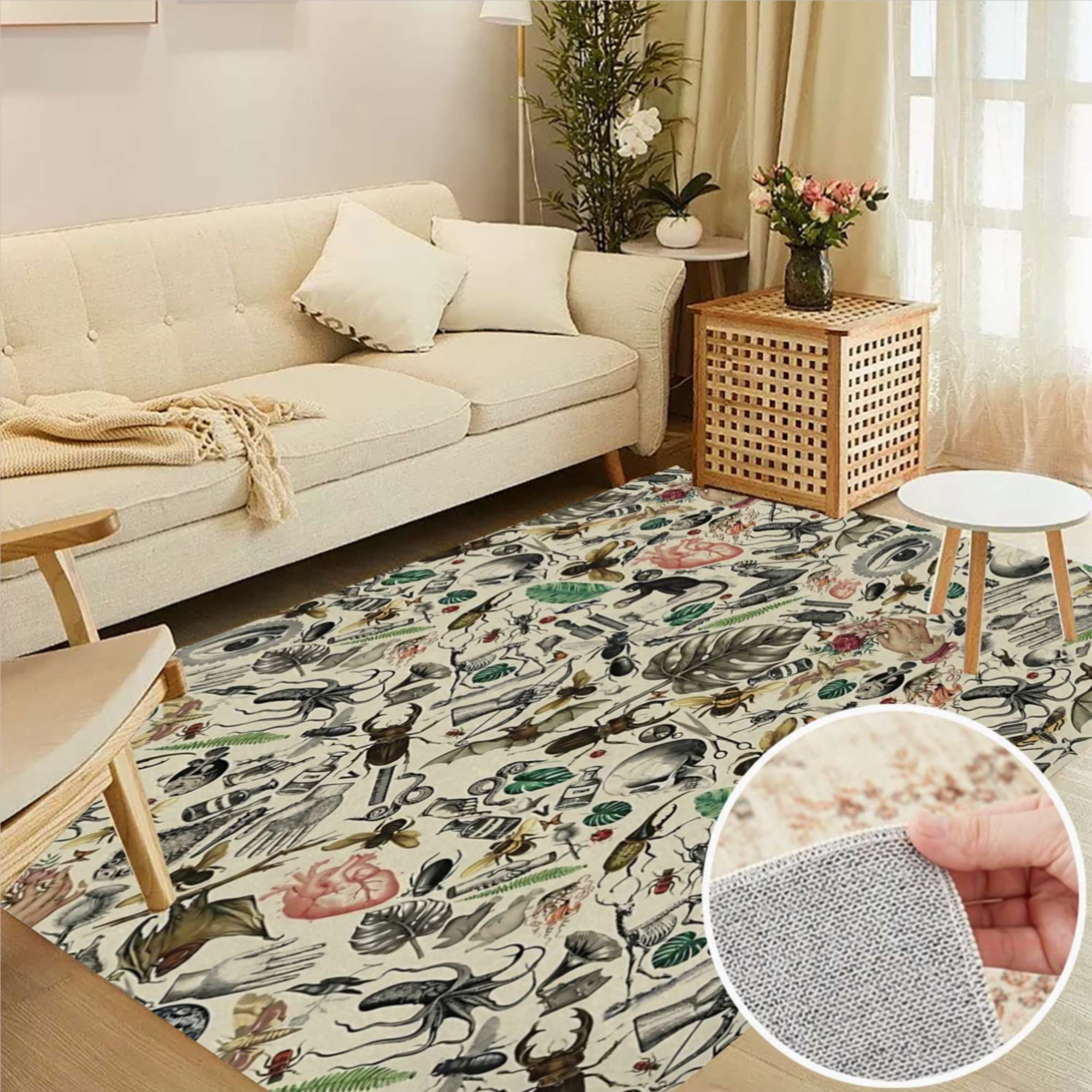 Cute Vintage Bug Pattern Soft Large Area Rugs Washable Rug With Non ...