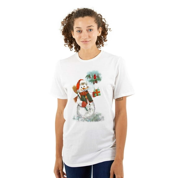 Cute Vintage Christmas Winter Snowman Women's Graphic T Shirt Tees Brisco Brands S