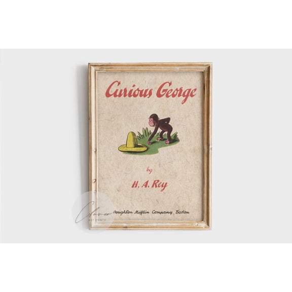 Cute Vintage George The Monkey Art Print, Retro Children’S Book Illustration, Playful Nursery Wall Decor, Classic Storybook Style Print Home Decor #3, Unframed Canvas Size 8x12