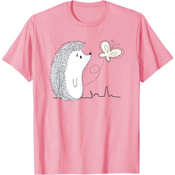 Cute Vintage Hedgehog & Butterfly Simple Art Unisex T-Shirt for Men Women Kids Toddler,Light Pink Color,Size 2T