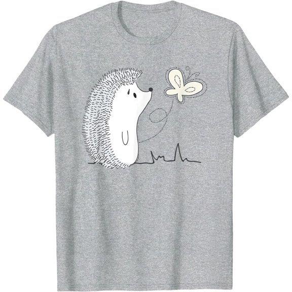 Cute Vintage Hedgehog & Butterfly Simple Art Unisex T-Shirt for Men Women Kids Toddler