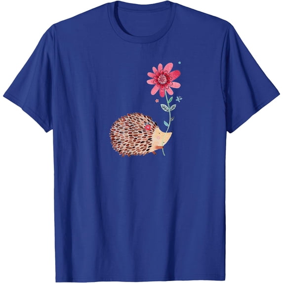 Cute Vintage Hedgehog & Flower Art Unisex T-Shirt for Men Women Kids Toddler,Royal Blue Color,Size 3T