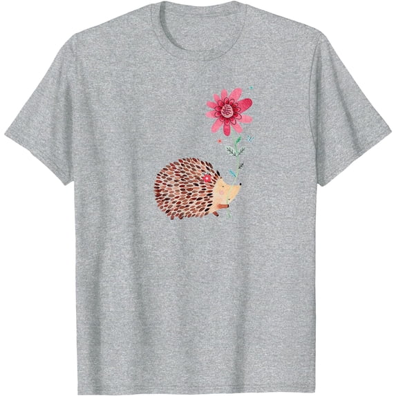 Cute Vintage Hedgehog & Flower Art Unisex T-Shirt for Men Women Kids Toddler,Sport Grey Color,Size 3XL
