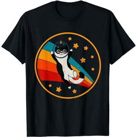 Cute Vintage Tuxedo Cat Bicolor Black And White Space Cat T-Shirt