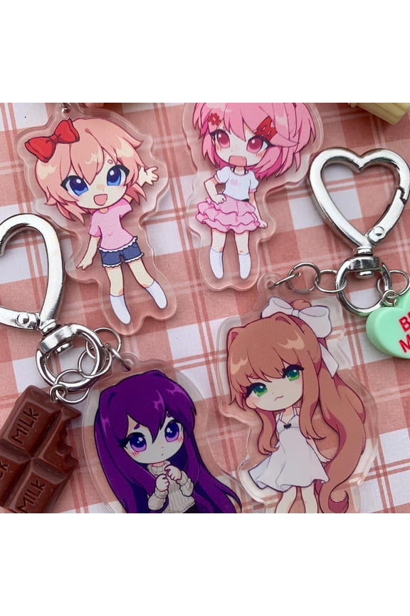 Cute Visual Novel First Date Character Acrylic Keychain Chibi Bag Charm Fan Gift, random 1 pack