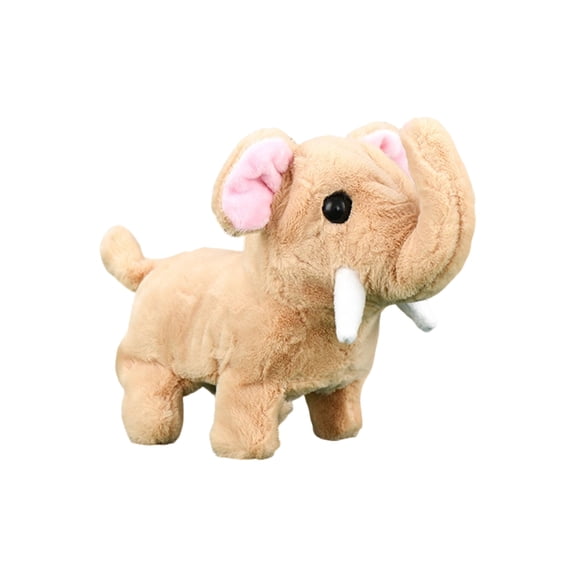 Cute Walking Plush Elephant Stuffed Animal Speaking Roar Plush Electric Interactive Animated Plushies Toy for Girls Boys Birthday(Beige, 6.1in)