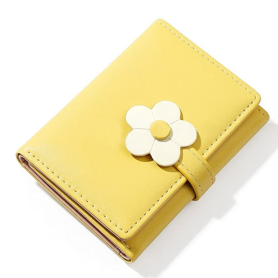Cute Wallet Green Slim Wallet Tri-Fold Wallet PU Leather Purse Small Wallet for Women Ladies Teens Girls, Yellow