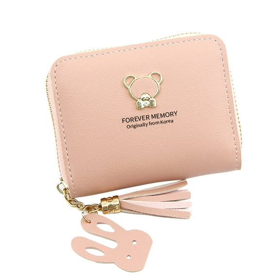 Cute Wallet for Women Bear Bunny Zip Bifold Mini Clutch Purse Tassel Rabbit Small Cash Pocket Card Holder