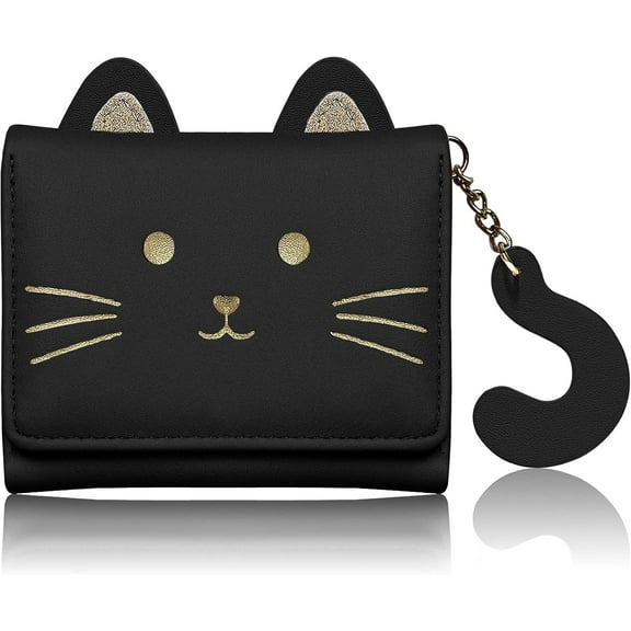 Cute Wallet for Women Girls, Fashion Girls Cute Cat Face Wallet, Tri-Fold Wallet ID Case - Pink