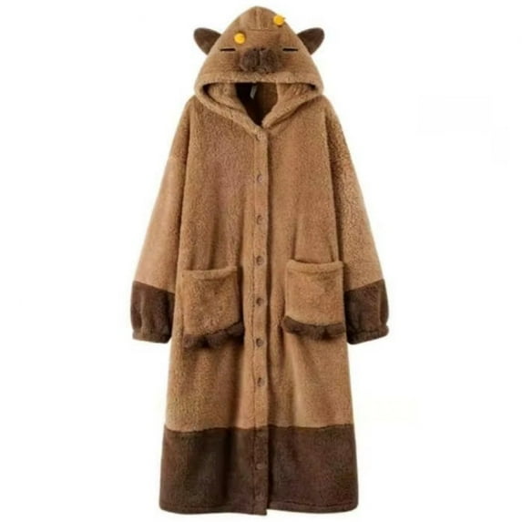 Cute Warm Capybara Hooded Pajama, Pocket Sleepwear for Indoor Outdoor Travel and Animal Costume Party