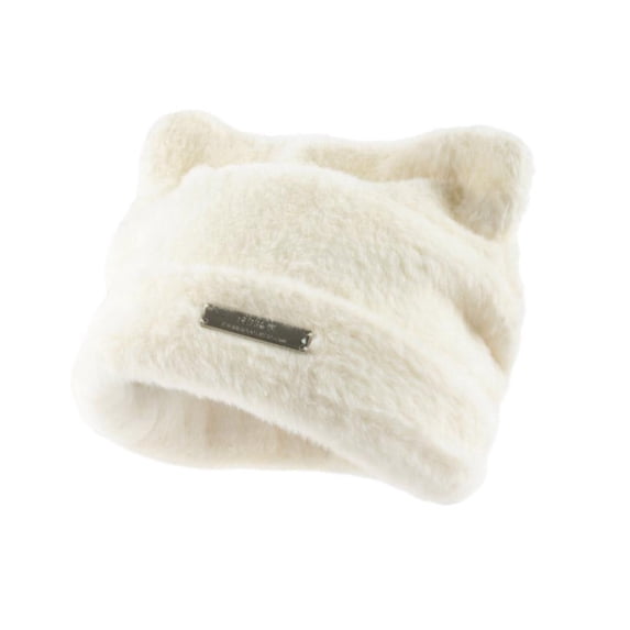 Cute Warm Plush Beanie Hat with Ears Decorative Winter Faux Fur Knitted Use Keep Warm for Women Outdoor Beanie