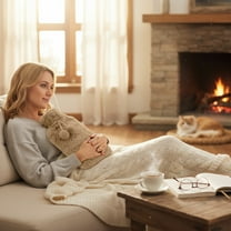 Cute Water Filled Hot Water Bag, Large Capacity Rubber Thermal Bag for Winter, Heat Retention, Soft Velvet Cover, Warm Bed, Body Comfort, Safe and Reusable Hot Water Bag for Home or Office