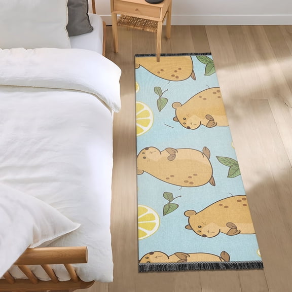 Cute Water Hogs Leaves Lemons Bedside Runner Rug 2'x 6' Non Slip Carpet Floor Mat Area Rug