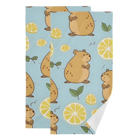 Cute Water Hogs Leaves Lemons Hand Towel Absorbent Bath Towels for Bathroom Sports Gym 28" x 14" Set of 2
