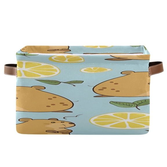 Cute Water Hogs Leaves Lemons Square Storage Bins with Handles Collapsible Containing Box 1 Pack