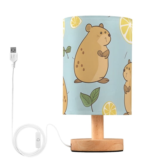 Cute Water Hogs Leaves Lemons Table Lamp with USB Port LED Warm Light Lamp Night Light Home Decor