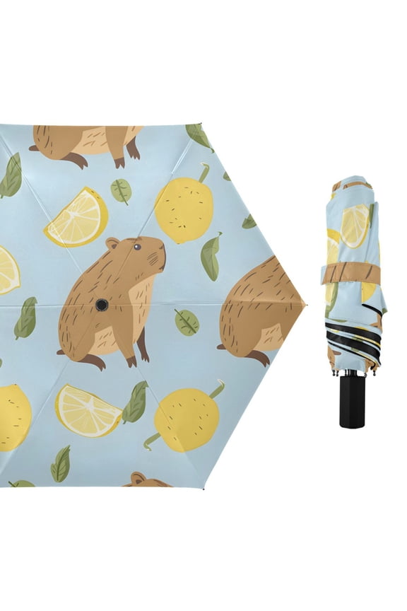 Cute Water Hogs Leaves and Lemons All Weather Umbrella Triple Folding Parasol 6 Ribs UV Protection Portable