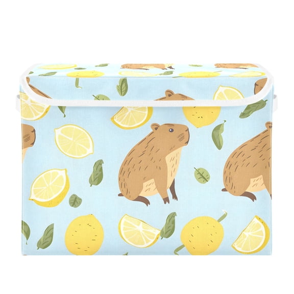 Cute Water Hogs Leaves and Lemons Foldable Storage Bin with Lid and Handle Collapsible Storage Box 16.5 x 12.6 x 11.8 inches
