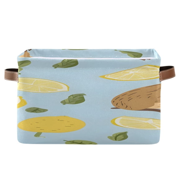 Cute Water Hogs Leaves and Lemons Square Storage Bins with Handles Collapsible Containing Box 1 Pack