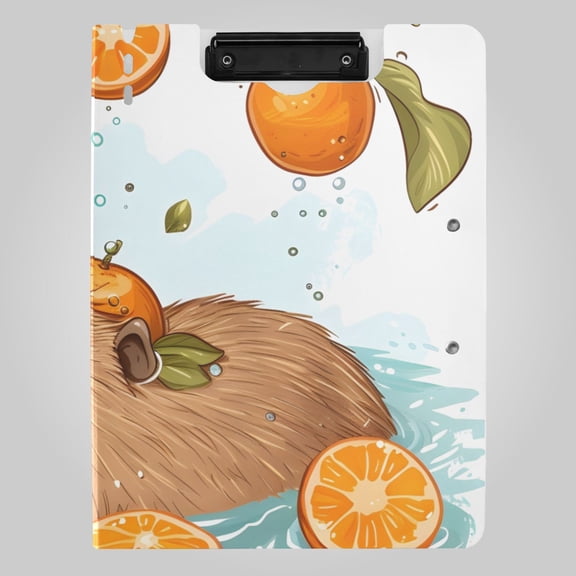Cute Water Hogs Swims Oranges Leaves Foldable Binder Folder Clipboard with Pen Slot Double Clips A4 Size File Storage