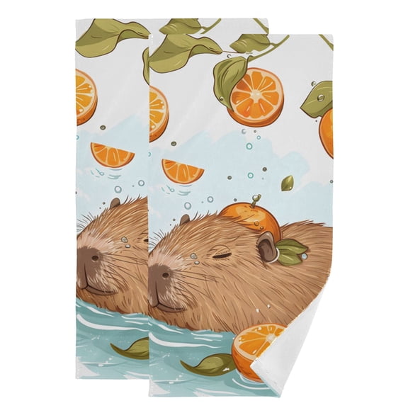 Cute Water Hogs Swims Oranges Leaves Hand Towel Absorbent Bath Towels for Bathroom Sports Gym 28" x 14" Set of 2