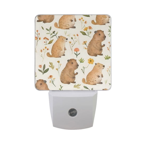 Cute Water Hogs with Flowers Leaves LED Night Light with Smart Sensor Plug Into Wall Dusk to Dawn 2 packs