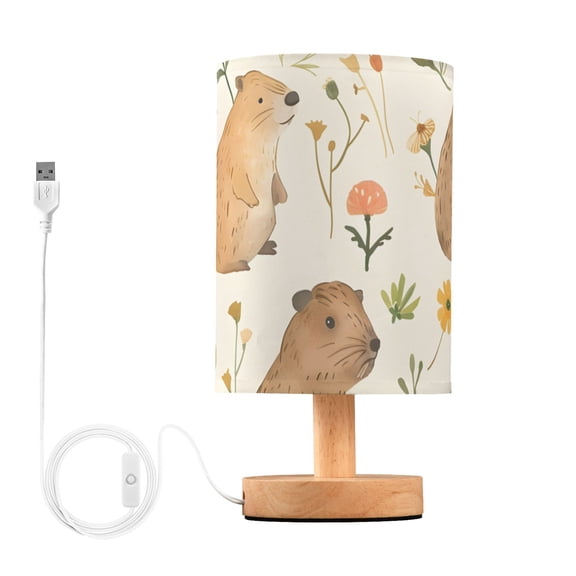 Cute Water Hogs with Flowers Leaves Table Lamp with USB Port LED Warm Light Lamp Night Light Home Decor