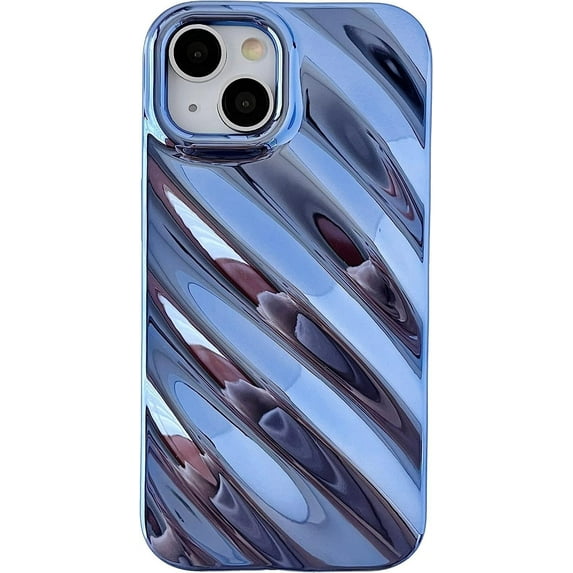 Cute Water Ripple Pattern Wave Shape Camera Lens Protection Soft Compatible with iPhone Case (Blue,iPhone 12 Pro)