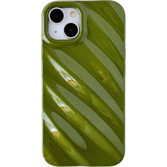 Cute Water Ripple Pattern Wave Shape Camera Lens Protection Soft Compatible with iPhone Case (Green,iPhone 15 Pro Max)