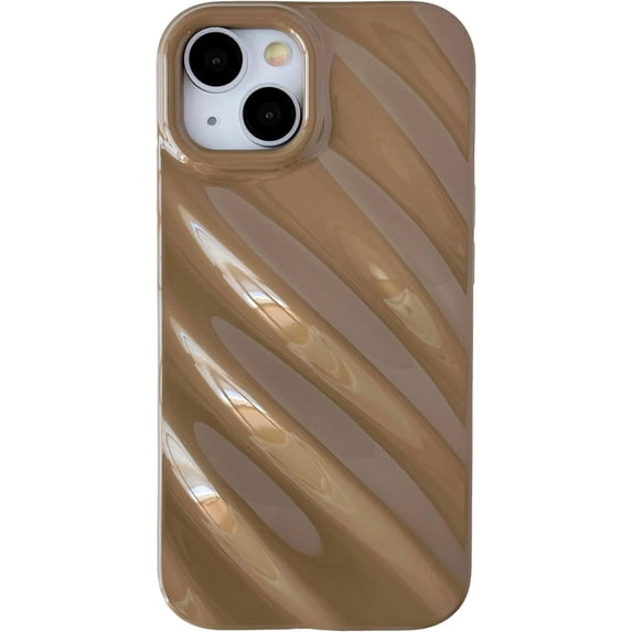 Cute Water Ripple Pattern Wave Shape Camera Lens Protection Soft Compatible with iPhone Case (Khaki,iPhone 15 Plus)