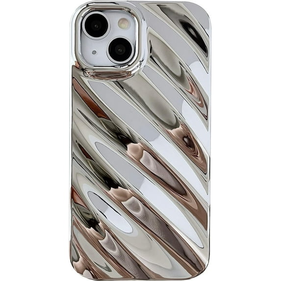 Cute Water Ripple Pattern Wave Shape Camera Lens Protection Soft Compatible with iPhone Case (Light Silver,iPhone 13)