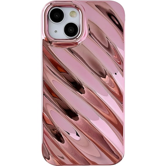Cute Water Ripple Pattern Wave Shape Camera Lens Protection Soft Compatible with iPhone Case (Pink,iPhone 12)