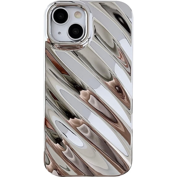 Cute Water Ripple Pattern Wave Shape Camera Lens Protection Soft Compatible with iPhone Case (Pink,iPhone 15 Plus)