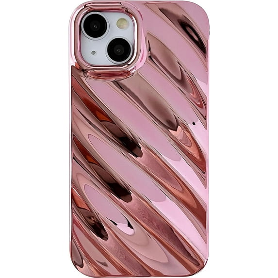 Cute Water Ripple Pattern Wave Shape Camera Lens Protection Soft Compatible with iPhone Case (Pink,iPhone 15 Plus)
