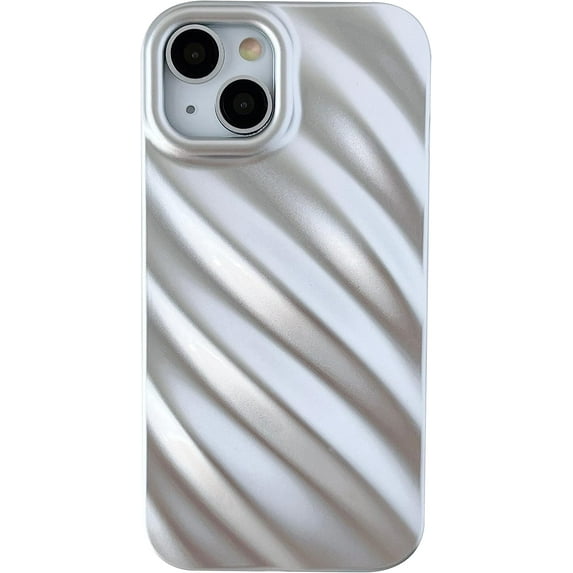 Cute Water Ripple Pattern Wave Shape Camera Lens Protection Soft Compatible with iPhone Case (Silver,iPhone 12 Pro)