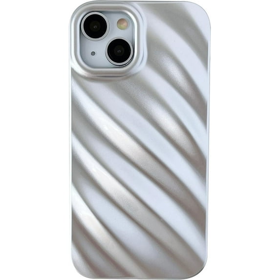 Cute Water Ripple Pattern Wave Shape Camera Lens Protection Soft Compatible with iPhone Case (Silver,iPhone 14 Pro)