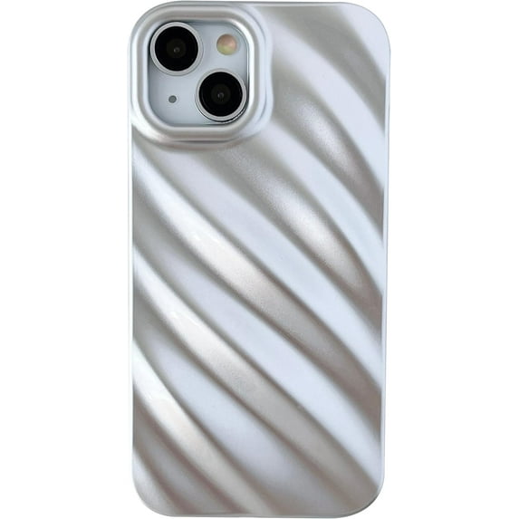 Cute Water Ripple Pattern Wave Shape Camera Lens Protection Soft Compatible with iPhone Case (Silver,iPhone 14)