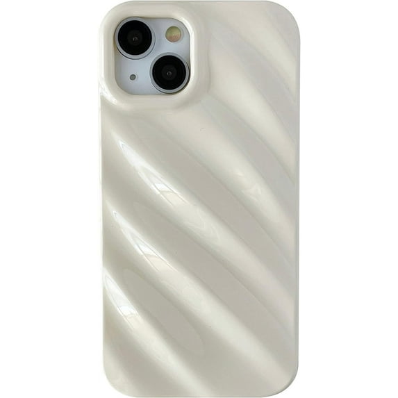 Cute Water Ripple Pattern Wave Shape Camera Lens Protection Soft Compatible with iPhone Case (White,iPhone 15)