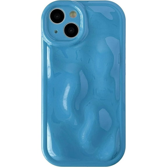 Cute Water Ripple Shape Camera Lens Protection Soft Compatible with iPhone Case (Blue,iPhone 14 Pro)